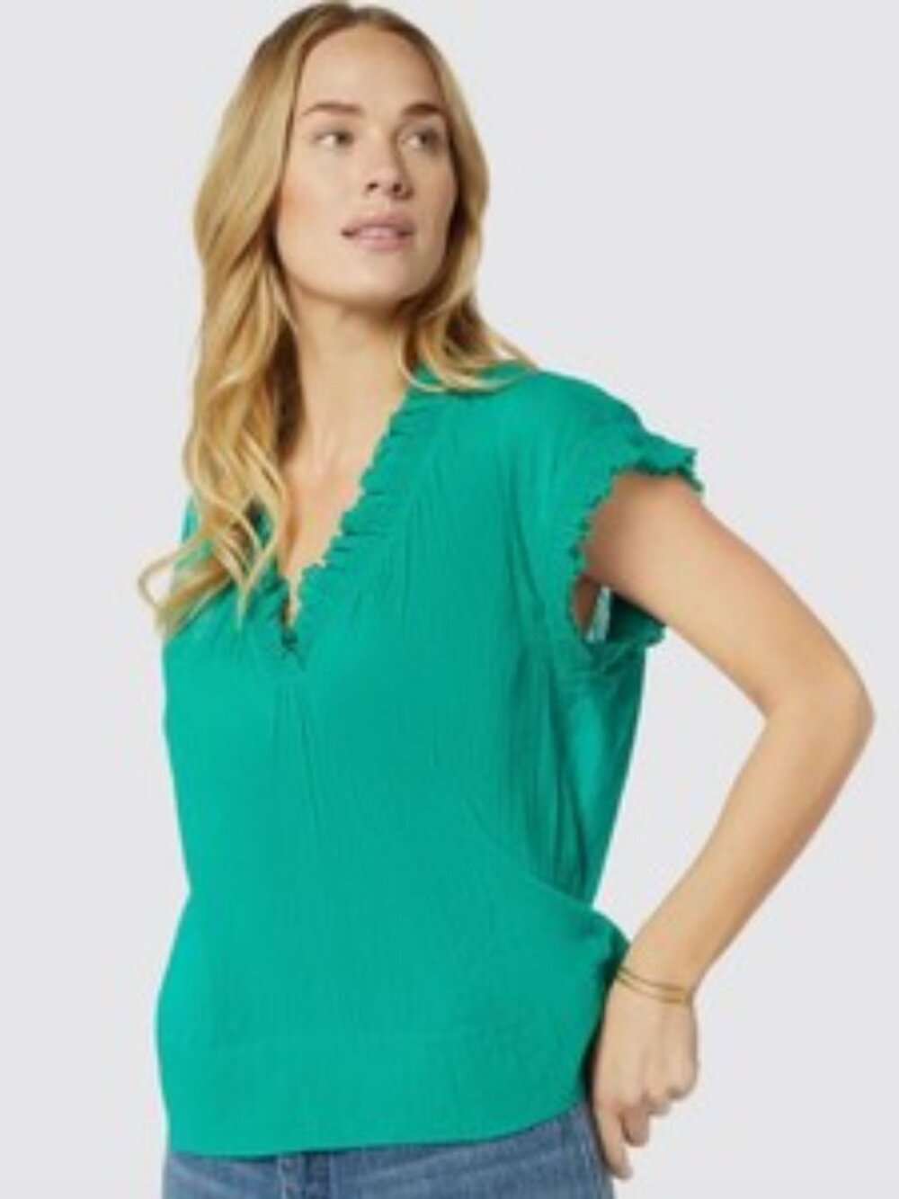Joie Green Cotton Linen Blend Ruffle V Neck Blouse S Sample Boho Gauze Top